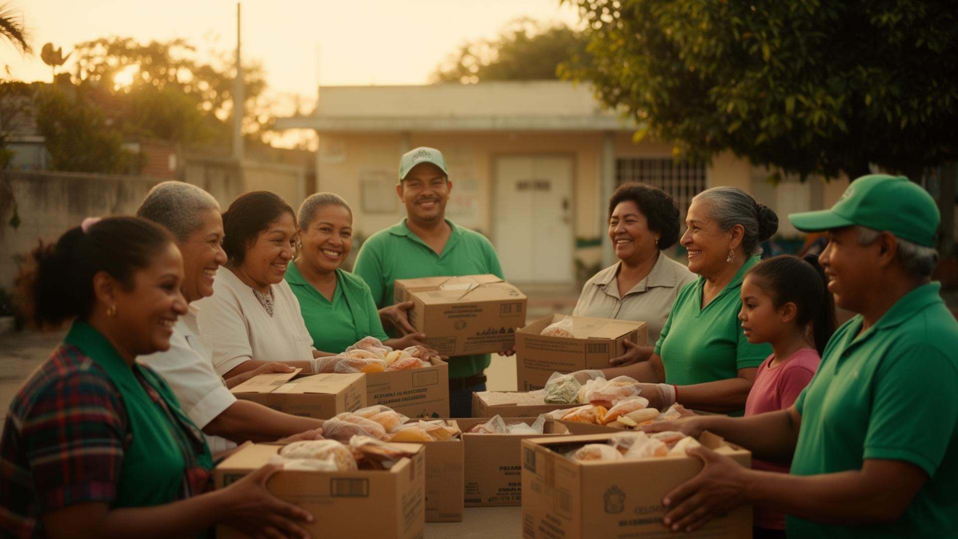 Voluntarios y familias en un centro comunitario